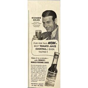 French's Worcestershire "Richard Arlen:Best Tomato Juice Cocktail Made" Ad 1942